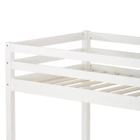Single 3FT Loft Bed Frame with Desk, High Sleeper Bunk Bed for Children, Solid Pine Wood, 198x97x172 cm, White(m-8)