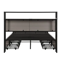 Metal Double Bed with LED Light Strip, 4 Drawers, and 3 USB Ports, , Ideal for Home and Bedroom Furniture, 207x135.5x105 cm, Gray(m-18)