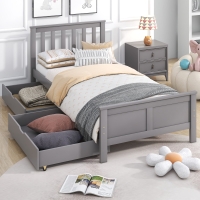 Wooden Pine Divan Storage Bed with Drawers, Solid Slatted Base, 3ft Single, 196x100x82 cm, Gray