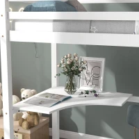 Single 3FT Loft Bed Frame with Desk, High Sleeper Bunk Bed for Children, Solid Pine Wood, 198x97x172 cm, White(m-7)