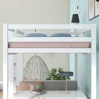 Functional Loft Bunk Bed with Desk and Storage, Twin Bedframe with Drawers and Cushions, Space-Saving Design, 196x101x168 cm, White(m-8)