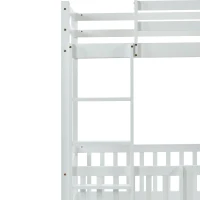 Children's Bunk Bed with Safety Railings and Right-Angled Ladder, Solid Pine Wood, Kids Storage Solution, 198x101.5x150 cm, White(m-10)