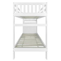 Triple Bunk Bed, Solid Pine Wood Frame with Ladder and Four Drawers, Space-Saving Design, 247x95x48.5 cm, White(m-15)