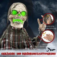 HOMCOM Halloween Decoratie Grondverschijning-Skelet, Buigzame Armen, Gloeiende Ogen, Griezelig Huilen(m-6)