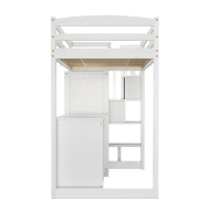 Bunk Bed with Wardrobe, Desk, Stairway Storage, Safety Rails, Pinewood Frame, Ideal Kids Storage and Bedroom Furniture, 230x94x160 cm, White(m-14)