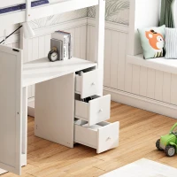 Bunk Bed with Wardrobe, Desk, Stairway Storage, Safety Rails, Pinewood Frame, Ideal Kids Storage and Bedroom Furniture, 230x94x160 cm, White(m-11)