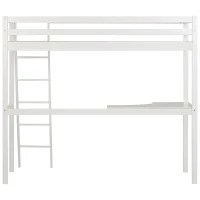 Single 3FT Loft Bed Frame with Desk, High Sleeper Bunk Bed for Children, Solid Pine Wood, 198x97x172 cm, White(m-15)