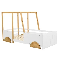 Children's Jeep Bed with MDF Wheels and Pine Frame, Kids SUV Ride On Car Style, 197x95x124 cm, White(m-2)