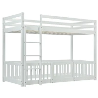 Children's Bunk Bed with Safety Railings and Right-Angled Ladder, Solid Pine Wood, Kids Storage Solution, 198x101.5x150 cm, White(m-2)