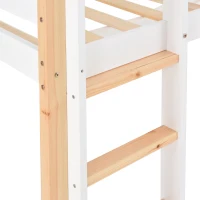 Loft Bed Children Single Sofa Bed Mid Sleeper with Movable Cabinet and Storage, 3FT Bed 200x101x100 cm, White(m-10)