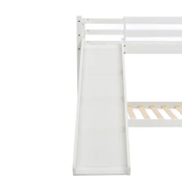 Children's Cabin Bunk Bed Frame with Slide & Ladder, Adjustable Lower Bed, Kids Storage, 207x215x110cm, White(m-6)