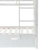 Bunk Bed for Kids, Solid Pine Wood Frame with Under Bed Drawer Storage and Shelves, Ideal for Kids Storage, 198x99.5x152 cm, White(m-11)