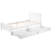 Wooden Solid Pine Divan Storage Bed with Drawers, Single 3ft, 196x100x82 cm, White(m-9)