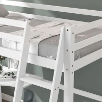 Single 3FT Loft Bed Frame with Desk, High Sleeper Bunk Bed for Children, Solid Pine Wood, 198x97x172 cm, White(m-6)
