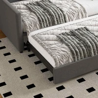 Upholstered Single Sofa Bed with Pull-Out Bottom Bed, Converts to Double Sofa Bed, Space-Saving Daybed, 203x191x73 cm, Gray(m-7)