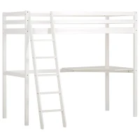 Single 3FT Loft Bed Frame with Desk, High Sleeper Bunk Bed for Children, Solid Pine Wood, 198x97x172 cm, White(m-2)