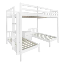 Triple Bunk Beds with Side Ladder, Safety Rails, Pine Frame, 205x146.5x165 cm, White(m-12)