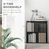 HOMCOM 2 Tier Bookshelf, Low Bookcase with Adjustable Shelf, 2 Compartments for Home Office, Living Room, Study, Black(m-5)