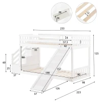 Bunk Bed with Stairs and Slide, Solid Pine Wood Frame, Kids Storage Bed with 2 Drawers, 233x223x125 cm, White(m-3)