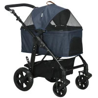PawHut Hundebuggy Hundewagen bis 10 kg Klappbar Tragtasche Bodenkorb 99L x 62B x 106H cm Dunkelblau(m-12)
