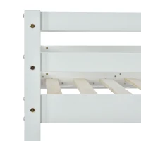 Children's Bunk Bed with Safety Railings and Right-Angled Ladder, Solid Pine Wood, Kids Storage Solution, 198x101.5x150 cm, White(m-9)