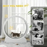 PawHut 39.4" Wooden Cat Running Wheel with Brake, White(m-7)