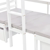 Functional Loft Bunk Bed with Desk and Storage, Twin Bedframe with Drawers and Cushions, Space-Saving Design, 196x101x168 cm, White(m-13)