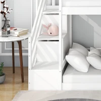 Bunk Bed with Stairs and Slide, Solid Pine Wood Frame, Kids Storage Bed with 2 Drawers, 233x223x125 cm, White(m-5)