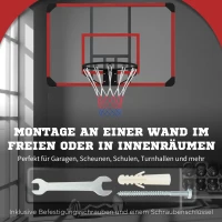 SPORTNOW Basketbalring voor Wandmontage, Binnen/Buiten, Stevige PC-Achterkant, Nylonnet, Stalen Rand, 113x61x73 cm(m-4)
