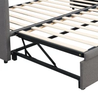 Upholstered Single Sofa Bed with Pull-Out Bottom Bed, Converts to Double Sofa Bed, Space-Saving Daybed, 203x191x73 cm, Gray(m-10)