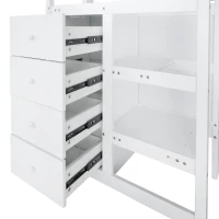 Triple Bunk Bed, Solid Pine Wood Frame with Ladder and Four Drawers, Space-Saving Design, 247x95x48.5 cm, White(m-12)