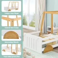 Children's Jeep Bed with MDF Wheels and Pine Frame, Kids SUV Ride On Car Style, 197x95x124 cm, White(m-5)