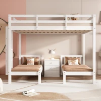 Triple Bunk Beds with Side Ladder, Safety Rails, Pine Frame, 205x146.5x165 cm, White(m-6)
