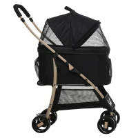 PawHut 2-in-1 Hundewagen und Transportkorb bis 10 kg Klappbar Netzfenster Bodenkorb 82 cm x 49,5 cm x 98 cm Schwarz(m-11)