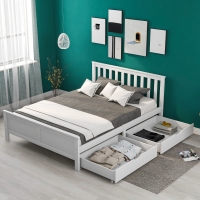 Wooden Solid Pine Divan Storage Bed with Drawers, Double Bed Frame for Adults and Kids, 196x146x82 cm, White