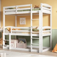 Triple Bunk Bed with Ladder, Solid Pine Wood Frame, Space-Saving Design, 195x96.5x191.5 cm, White(m-6)