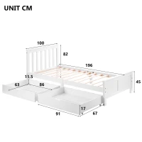 Wooden Solid Pine Divan Storage Bed with Drawers, Single 3ft, 196x100x82 cm, White(m-3)