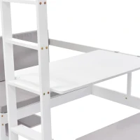 Functional Loft Bunk Bed with Desk and Storage, Twin Bedframe with Drawers and Cushions, Space-Saving Design, 196x101x168 cm, White(m-12)