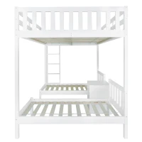 Triple Bunk Beds with Side Ladder, Safety Rails, Pine Frame, 205x146.5x165 cm, White(m-13)