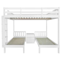 Triple Bunk Beds with Side Ladder, Safety Rails, Pine Frame, 205x146.5x165 cm, White(m-2)