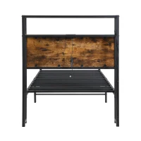 Single Metal Bed with LED Light Strip, Drawer, and USB Ports, Home and Furniture Bedroom Furniture, 207.5x90.5x105 cm, Black + Dark Walnut(m-19)