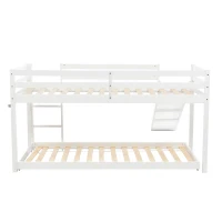 Children's Cabin Bunk Bed Frame with Slide & Ladder, Adjustable Lower Bed, Kids Storage, 207x215x110cm, White(m-13)