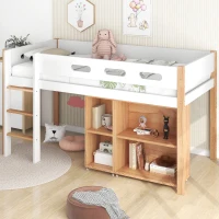 Loft Bed Children Single Sofa Bed Mid Sleeper with Movable Cabinet and Storage, 3FT Bed 200x101x100 cm, White(m-1)