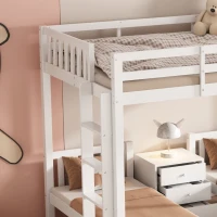 Triple Bunk Beds with Side Ladder, Safety Rails, Pine Frame, 205x146.5x165 cm, White(m-8)