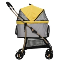 PawHut 2-in-1 Hundebuggy Hundetrolley bis 10 kg klappbar Tragtasche Bodenkorb  82 cm x 49,5 cm x 98 cm Gelb(m-12)
