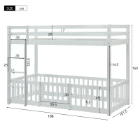 Children's Bunk Bed with Safety Railings and Right-Angled Ladder, Solid Pine Wood, Kids Storage Solution, 198x101.5x150 cm, White(m-3)