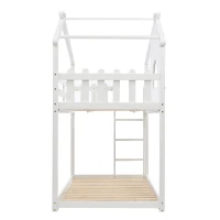 Children's Bunk Bed Frame with Ladder, House Bed, Space-Saving Design, Ideal for Kids' Room Storage, 200.5x98.5x189.5 cm, White(m-12)