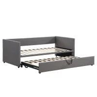 Upholstered Single Sofa Bed with Pull-Out Bottom Bed, Converts to Double Sofa Bed, Space-Saving Daybed, 203x191x73 cm, Gray(m-2)