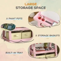 AIYAPLAY 3 in 1 Kids Easel Double-Sided Magnetic Whiteboard and Chalkboard with Paper Roll, Storage Baskets - Pink(m-5)