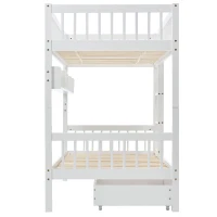 Bunk Bed for Kids, Solid Pine Wood Frame with Under Bed Drawer Storage and Shelves, Ideal for Kids Storage, 198x99.5x152 cm, White(m-14)